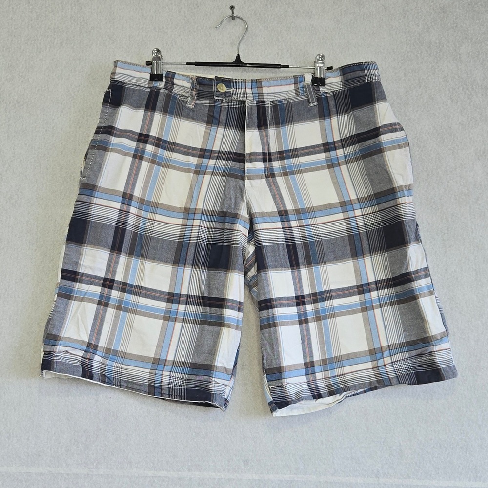 Unbranded Mens Blue White Plaid Reversible Cargo Shorts Size 35 Casual Summer